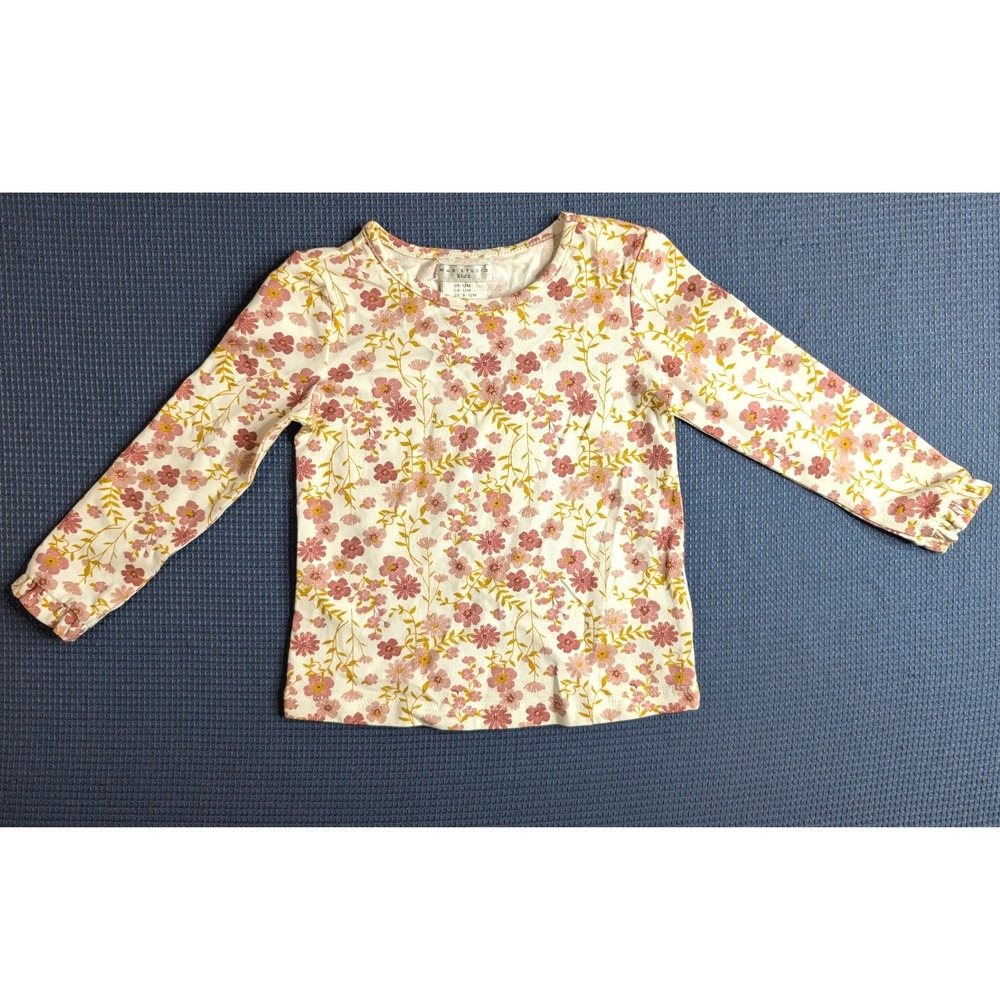 Max Studio Kids Floral Long Sleeve Top Cream Pink 12M NWT